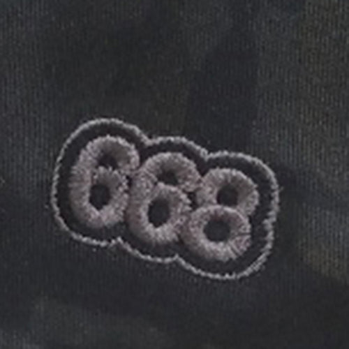 Embroidered number '668' on a dark fabric background