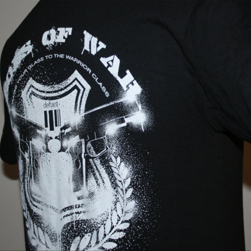 Black t-shirt with white graphic design on a white background
Gods of War back print 